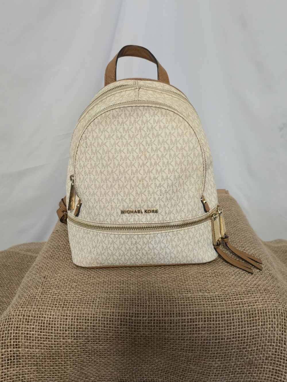 Michael Kors Cream/Beige Logo Mini Backpack - Picture 1 of 14